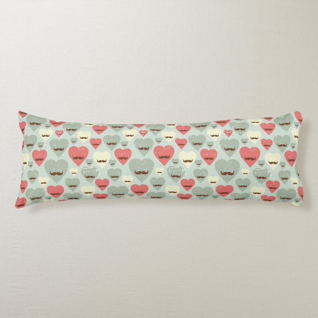 Valentine pattern with heart and mustache body pillow (Front)