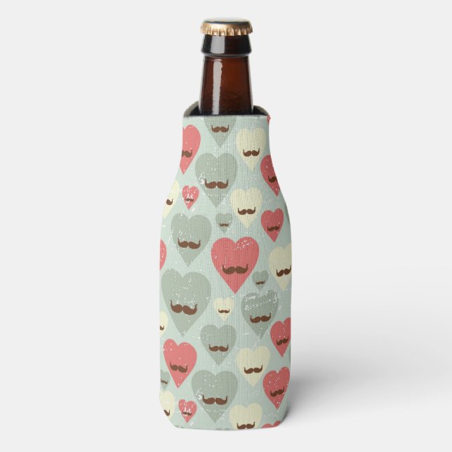 Valentine pattern with heart and mustache bottle cooler (Bottle Front)