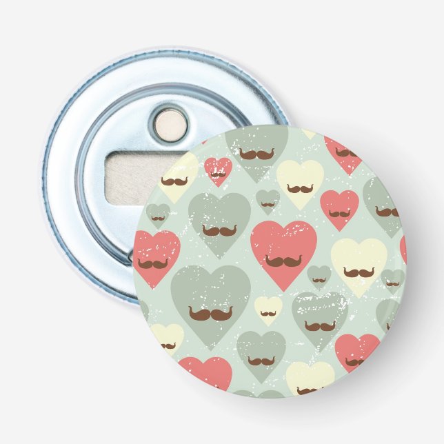 Valentine pattern with heart and mustache bottle opener (Front)