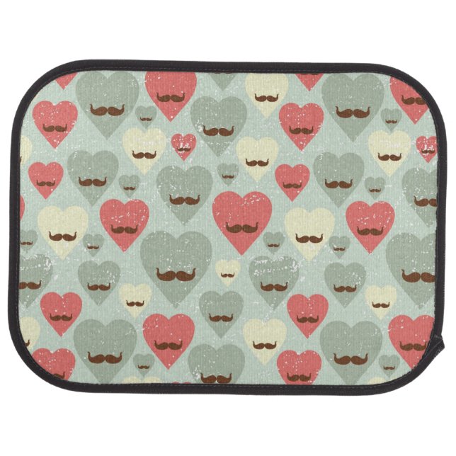 Valentine pattern with heart and mustache car mat (Rear)