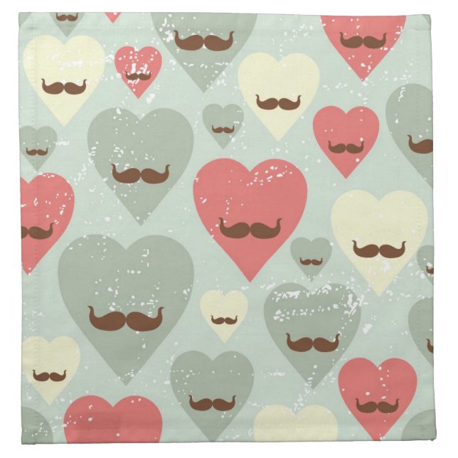 Valentine pattern with heart and mustache cloth napkin (Front)