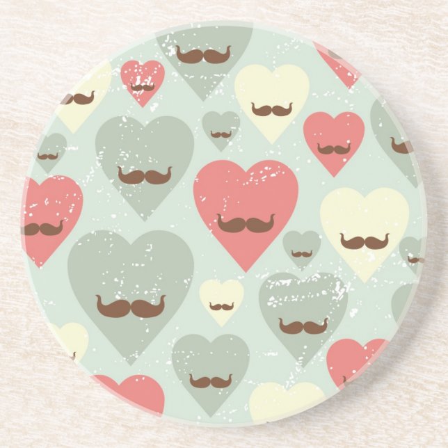 Valentine pattern with heart and mustache coaster (Front)