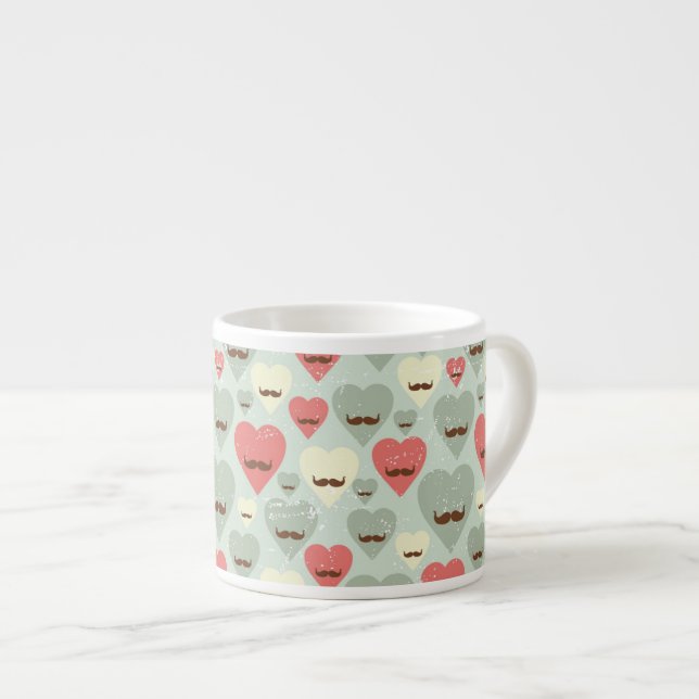 Valentine pattern with heart and mustache espresso cup (Front Right)