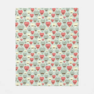 Valentine pattern with heart and mustache fleece blanket