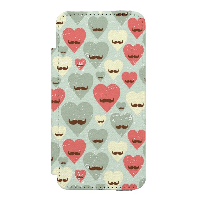 Valentine pattern with heart and mustache incipio iPhone wallet case (Folio Front)