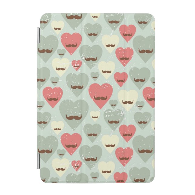 Valentine pattern with heart and mustache iPad mini cover (Front)