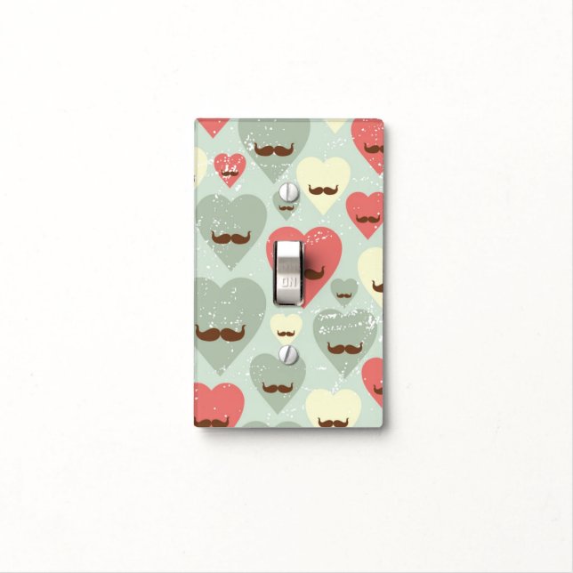 Valentine pattern with heart and mustache light switch cover (In Situ)