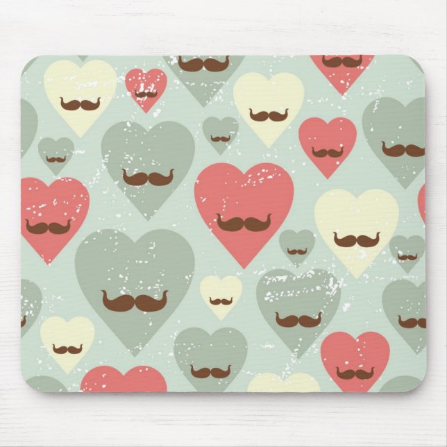 Valentine pattern with heart and mustache mouse pad (Front)