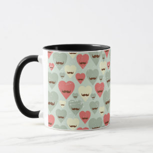 Valentine pattern with heart and mustache mug