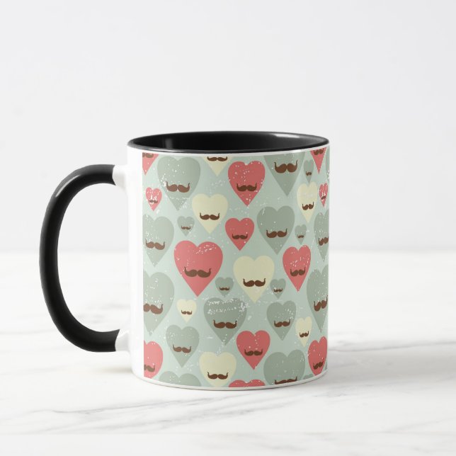 Valentine pattern with heart and mustache mug (Left)