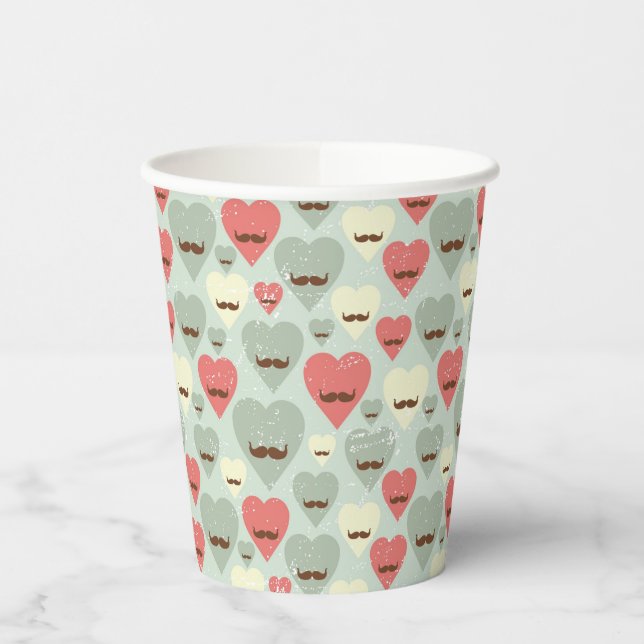 Valentine pattern with heart and mustache paper cups (Left)