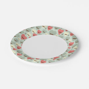 Valentine pattern with heart and mustache paper plates
