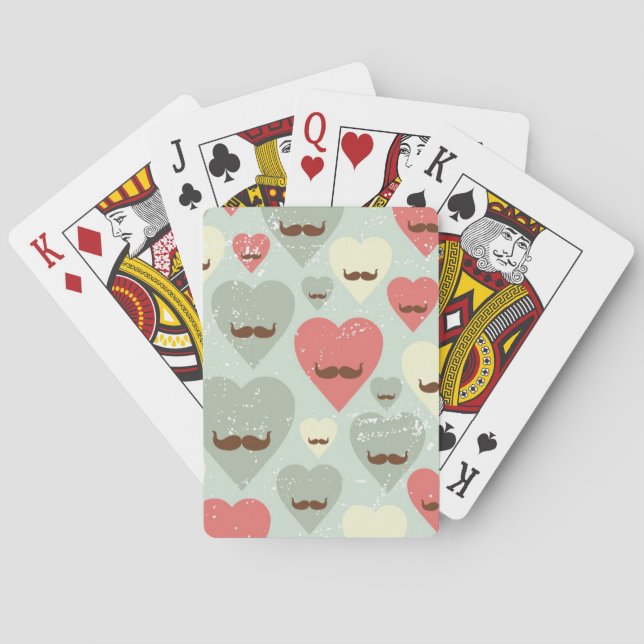 Valentine pattern with heart and mustache poker cards (Back)