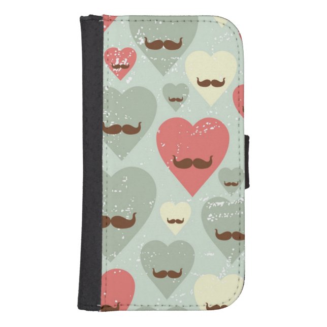 Valentine pattern with heart and mustache samsung galaxy wallet case (Front)