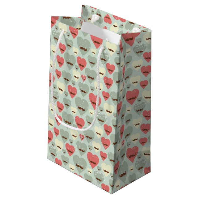 Valentine pattern with heart and mustache small gift bag (Back Angled)