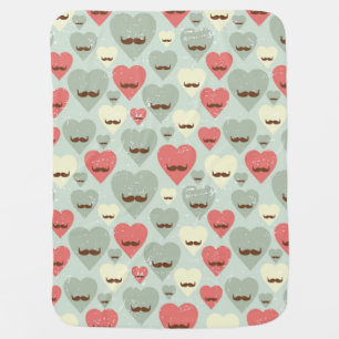 Valentine pattern with heart and mustache stroller blanket