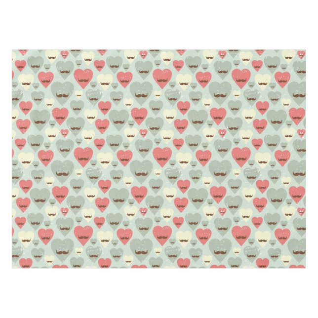 Valentine pattern with heart and mustache tablecloth (Front (Horizontal))