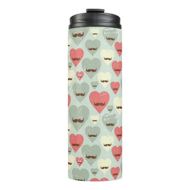 Valentine pattern with heart and mustache thermal tumbler (Front)
