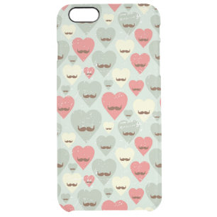 Valentine pattern with heart and mustache clear iPhone 6 plus case