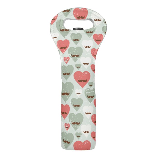 Valentine pattern with heart and mustache wine bag (Front)