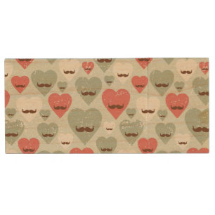 Valentine pattern with heart and mustache wood USB flash drive