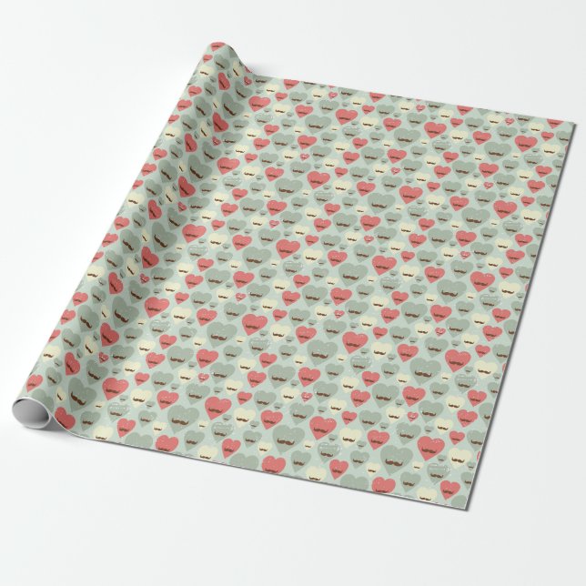 Valentine pattern with heart and mustache wrapping paper (Unrolled)