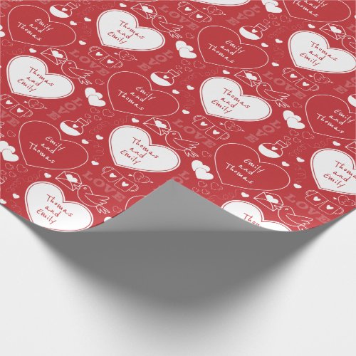 Valentine Pattern Wrapping Paper _ White on Red
