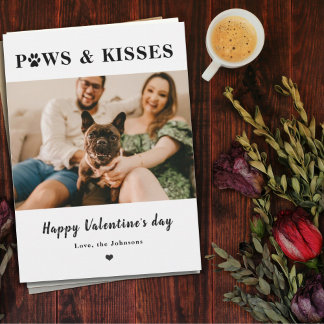 Valentine paws and kisses pet couple photo holiday card