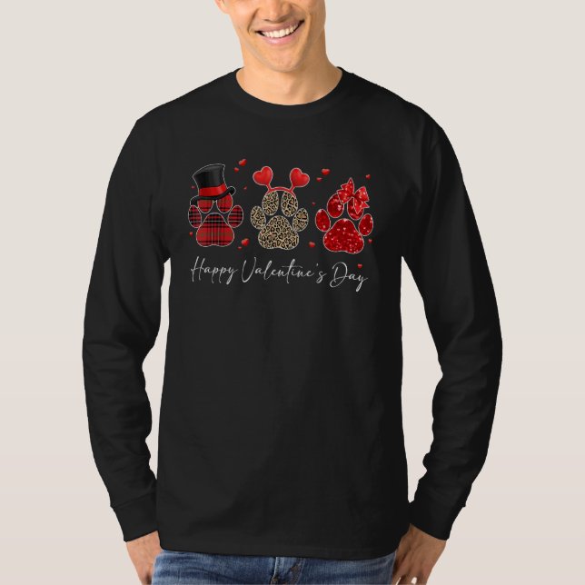 Valentine Paws Shirt, Dog Lover Shirt, Paw Print S T-Shirt (Front)
