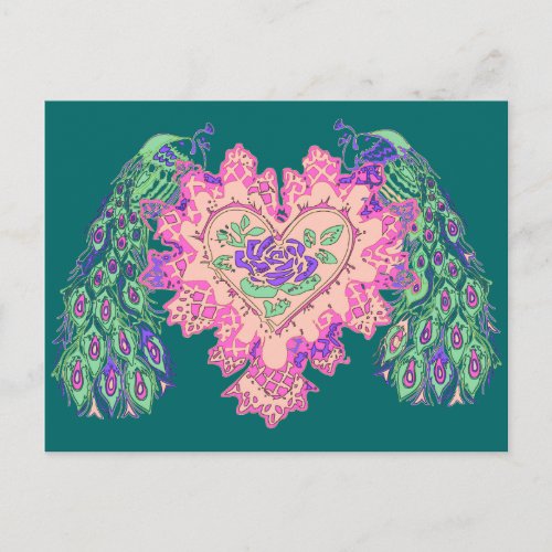 Valentine Peacock Holiday Postcard