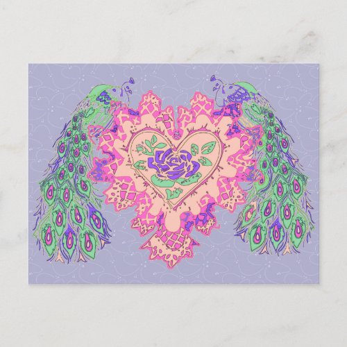 Valentine Peacock Holiday Postcard