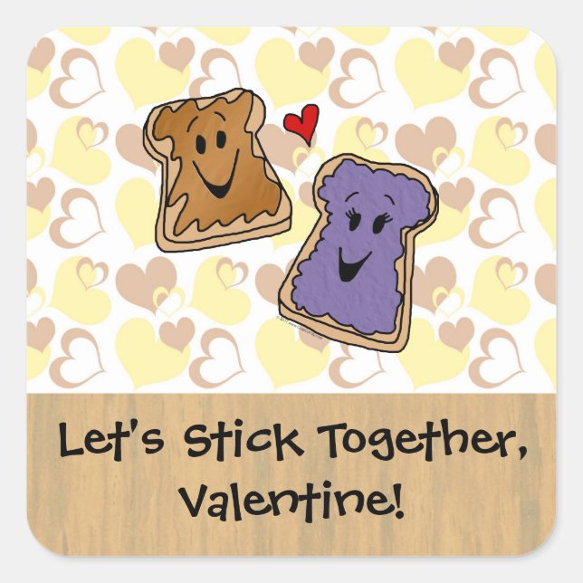 Valentine Peanut Butter and Jelly Square Sticker (Front)