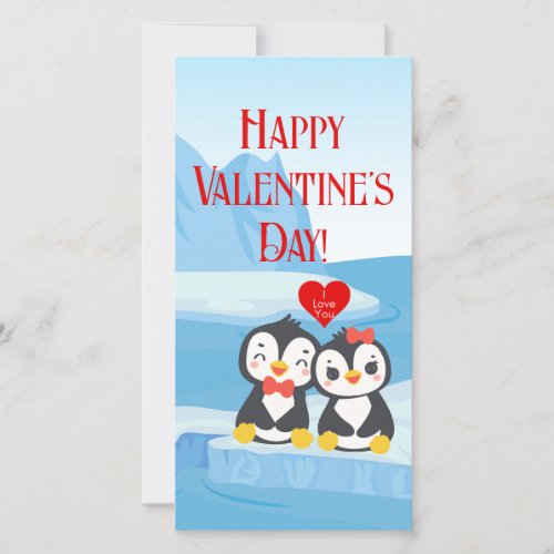 Valentine Penguin Pair Long Greeting Card