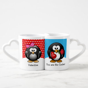 Valentine Penguins with Chocolate and Roses Gift Coffee Mug Set