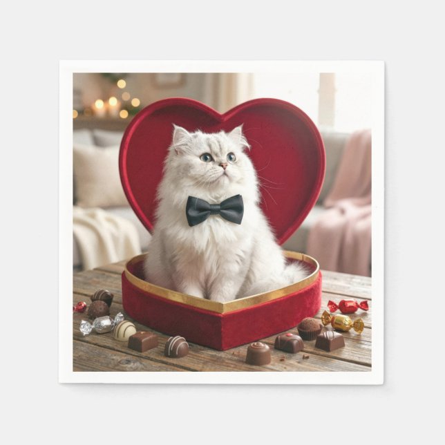 Valentine Persian Cat In Chocolate Candy Box Napkins (Front)