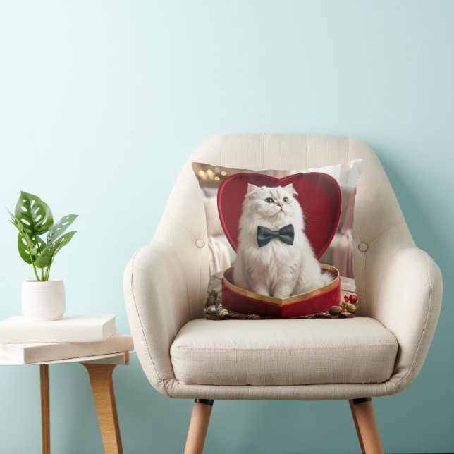 Valentine Persian Cat In Chocolate Candy Box Throw Pillow (Chair)