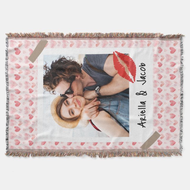Valentine Photo Red Heart Dear Husband Custom Throw Blanket (Front)