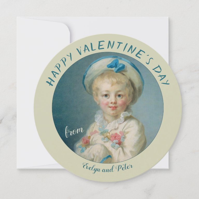 Valentine Pierrot Boy with flowers Fragonard Holiday Card