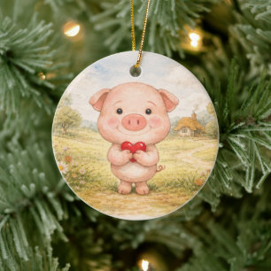 Valentine Pig Ceramic Ornament