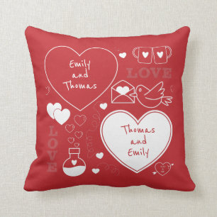 Valentine Pillow Throw Pillow - White on Red