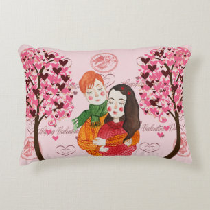 Valentine Pillow with Cute Couple & Heart Trees