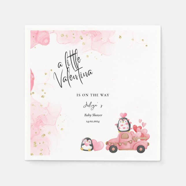 Valentine pink baby girl  shower  napkins (Front)