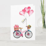 Valentine Pink Blue Bike Balloon Heart Love Name Holiday Card