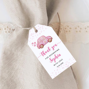 Valentine Pink Car Baby Shower Gift Tags