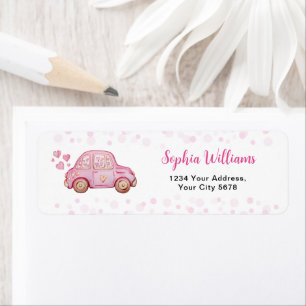 Valentine Pink Car Baby Shower Label