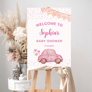 Valentine Pink Car Sweetheart Baby Shower Welcome Foam Board