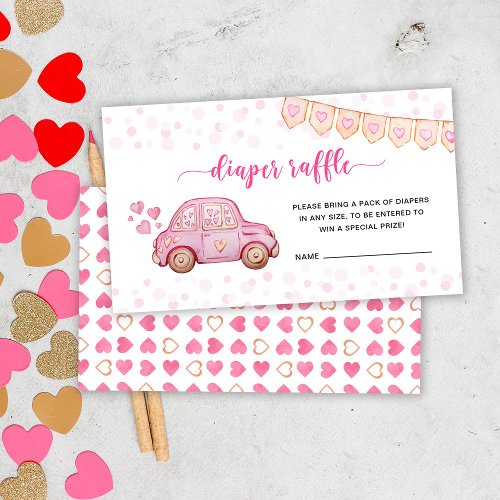 Valentine Pink Car Sweetheart Diaper Raffle Enclosure Card