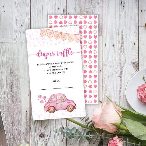 Valentine Pink car Sweetheart Diaper Raffle Enclosure Card