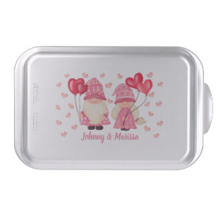 Valentine Pink Gnome Red Hearts Couple Names Cake Pan