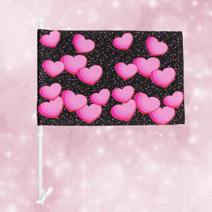 Valentine Pink Heart Clusters Car Flag